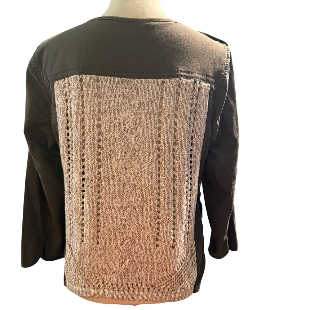 Democracy Mixed Media Military Utility Jacket, Olive Green Cable Knit, Medium